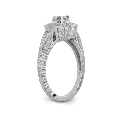14K Weißgold Verlobungsring mit rundem simuliertem Diamanten und Halo
