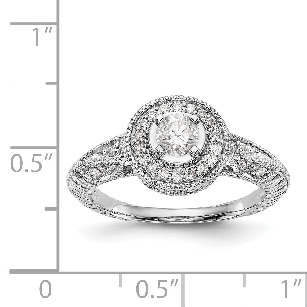 14K Weißgold Verlobungsring mit rundem simuliertem Diamanten und Halo