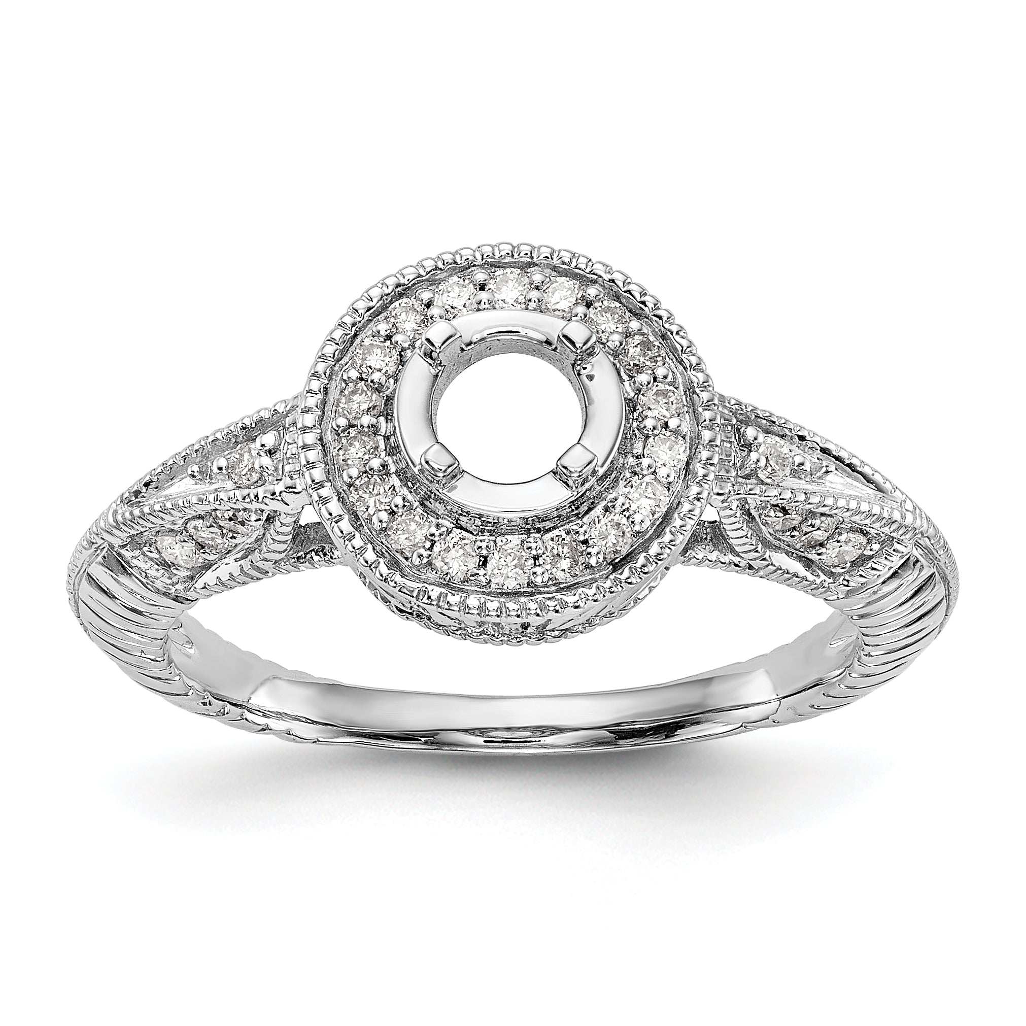 14K Weißgold Verlobungsring mit rundem simuliertem Diamanten und Halo