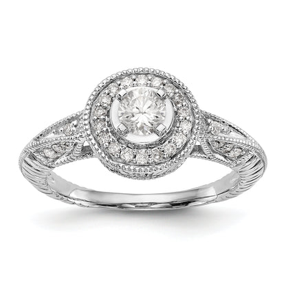 14K Weißgold Verlobungsring mit rundem simuliertem Diamanten und Halo