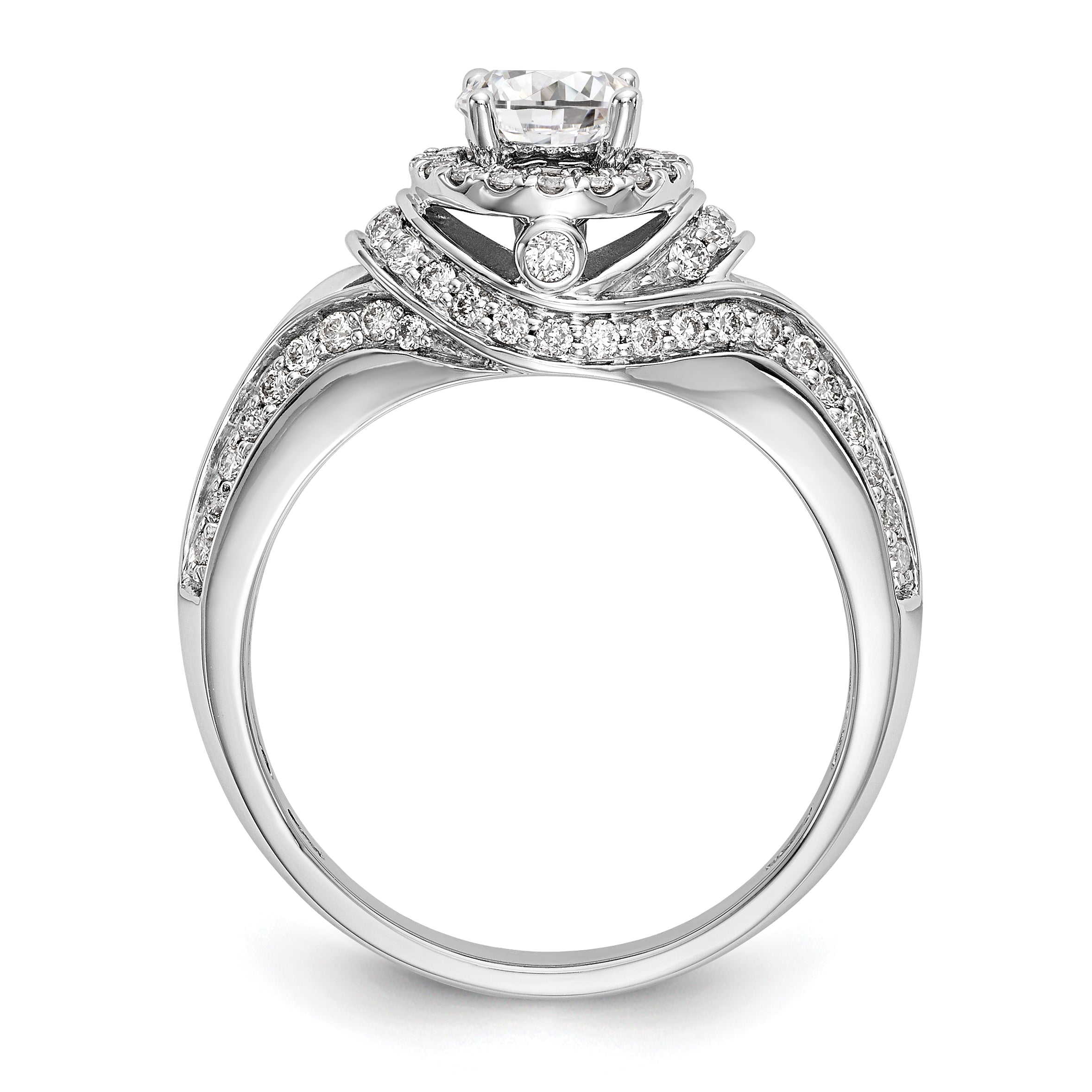14K Weißgold Verlobungsring mit rundem simulierten Diamanten und Halo