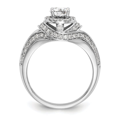 14K Weißgold Verlobungsring mit rundem simulierten Diamanten und Halo