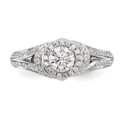 14K Weißgold Verlobungsring mit rundem simulierten Diamanten und Halo