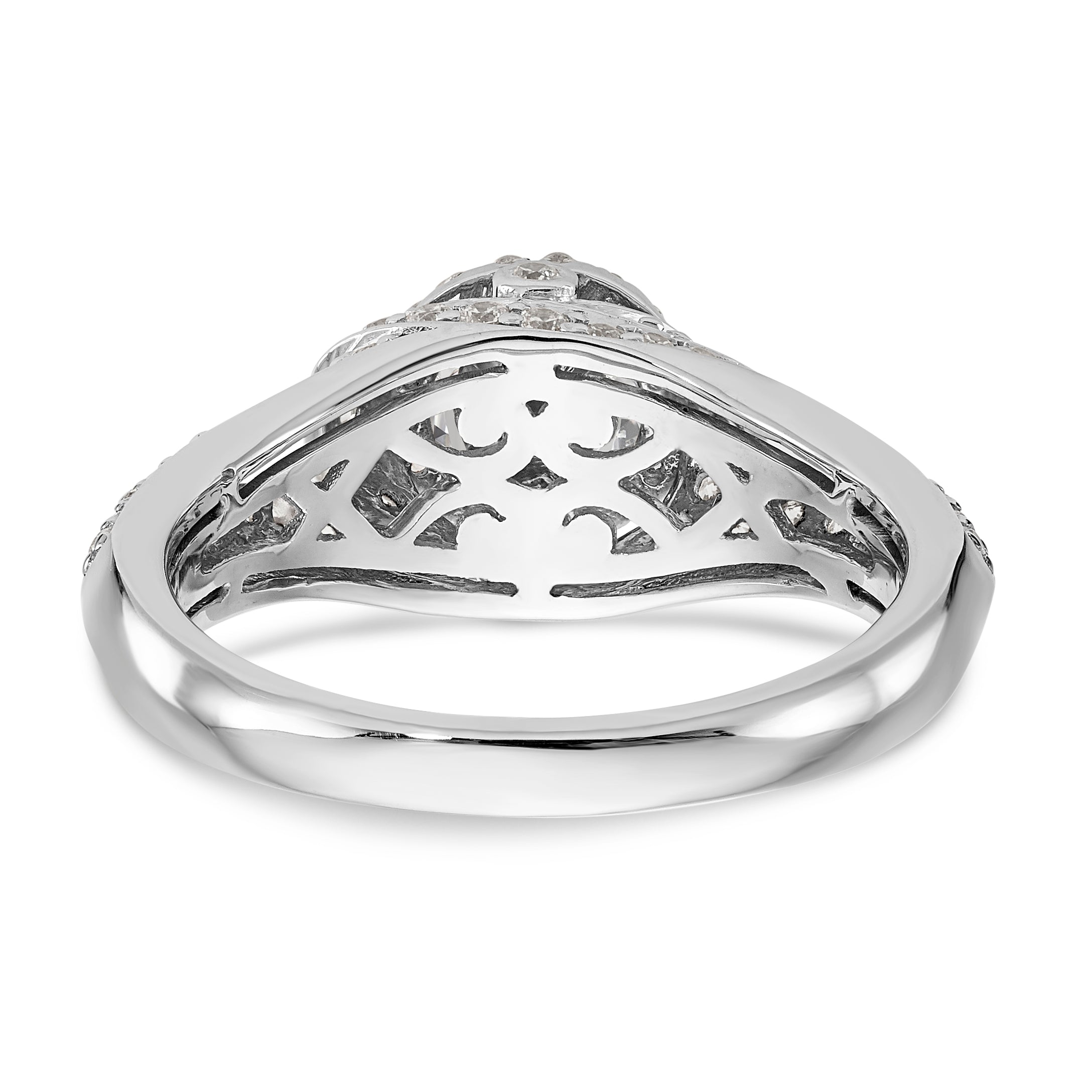 14K Weißgold Verlobungsring mit rundem simulierten Diamanten und Halo