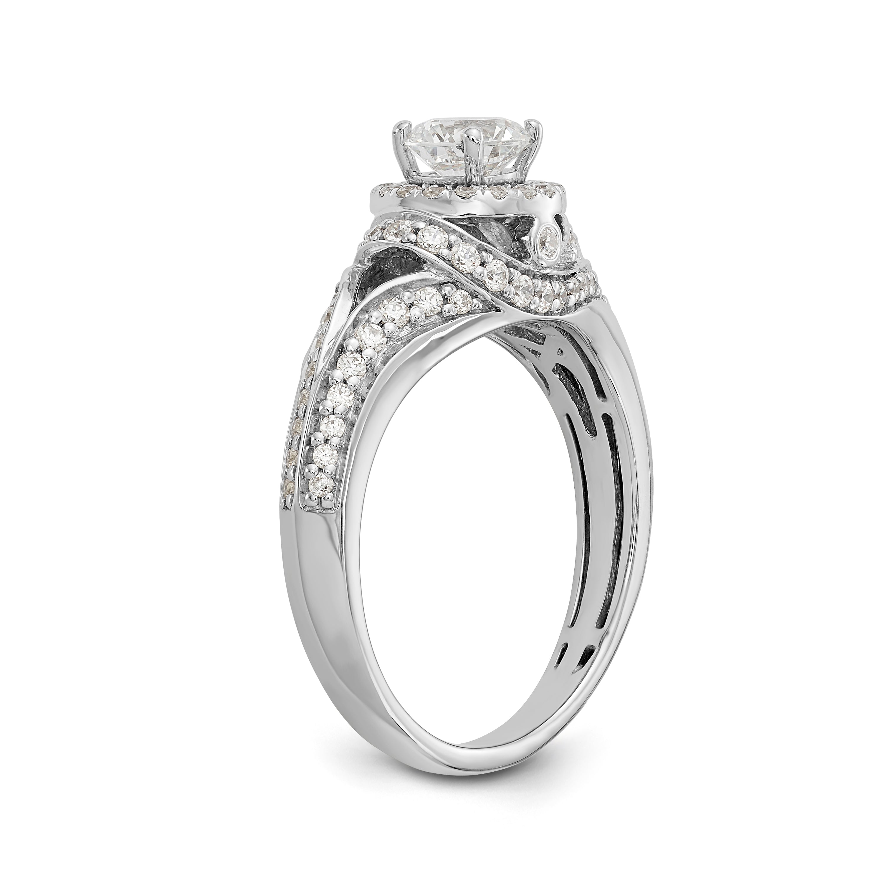 14K Weißgold Verlobungsring mit rundem simulierten Diamanten und Halo