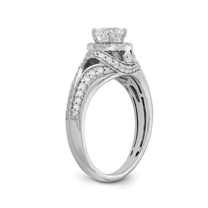 14K Weißgold Verlobungsring mit rundem simulierten Diamanten und Halo