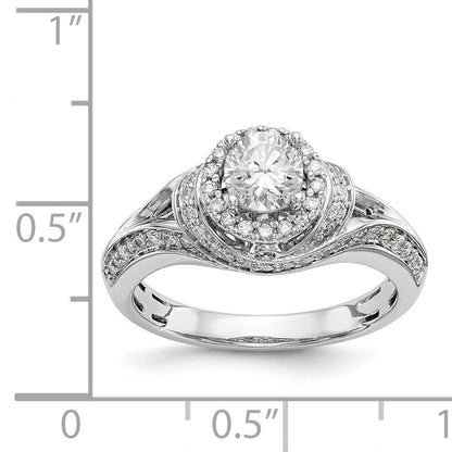 14K Weißgold Verlobungsring mit rundem simulierten Diamanten und Halo