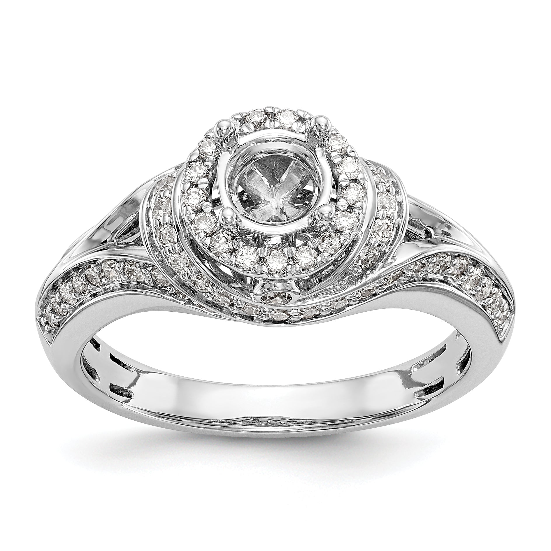 14K Weißgold Verlobungsring mit rundem simulierten Diamanten und Halo