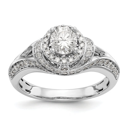 14K Weißgold Verlobungsring mit rundem simulierten Diamanten und Halo