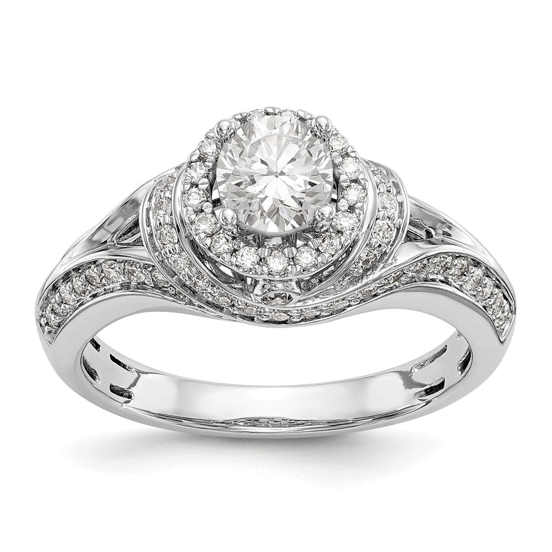 14K Weißgold Verlobungsring mit rundem simulierten Diamanten und Halo