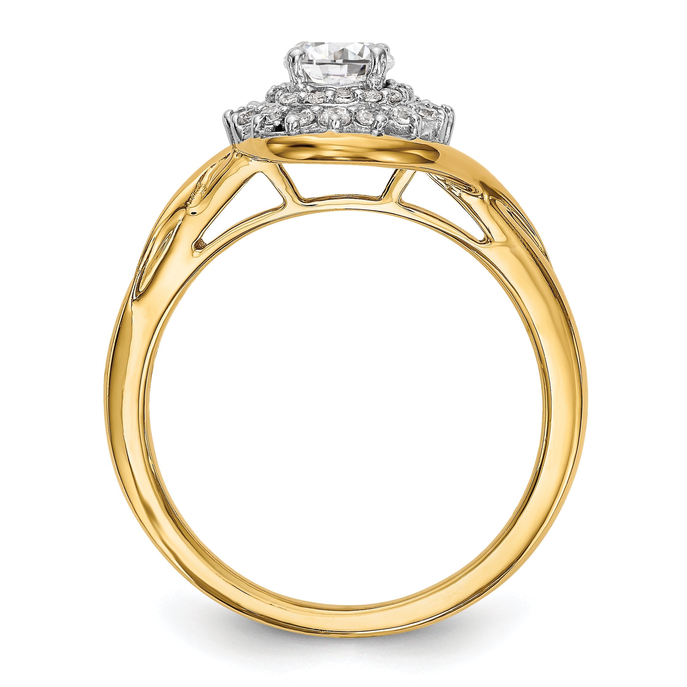 14K Gelbgold Verlobungsring mit rundem simuliertem Diamanten und Halo-Fassung