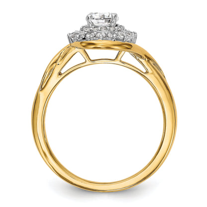 14K Gelbgold Verlobungsring mit rundem simuliertem Diamanten und Halo-Fassung