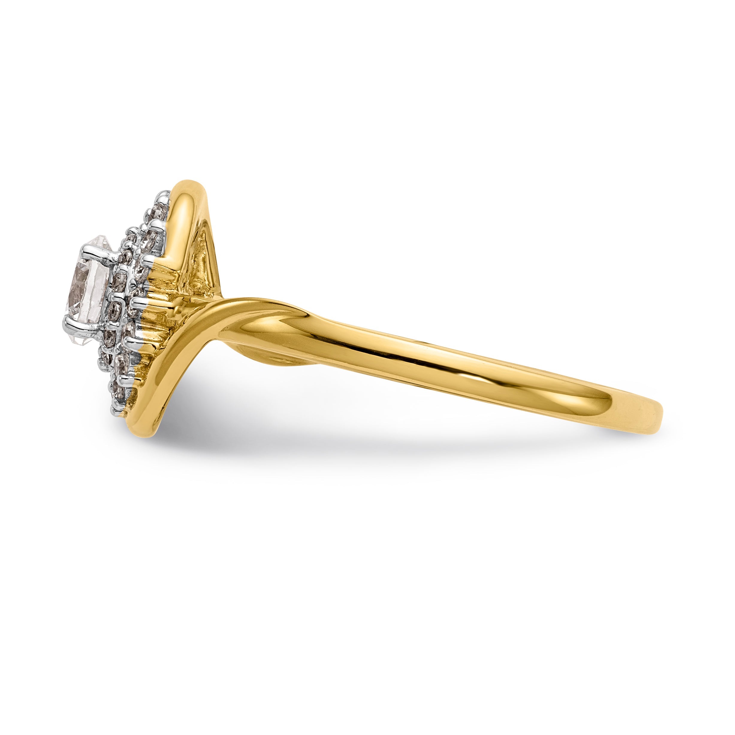 14K Gelbgold Verlobungsring mit rundem simuliertem Diamanten und Halo-Fassung