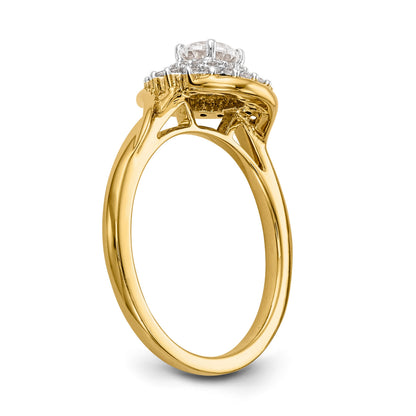 14K Gelbgold Verlobungsring mit rundem simuliertem Diamanten und Halo-Fassung