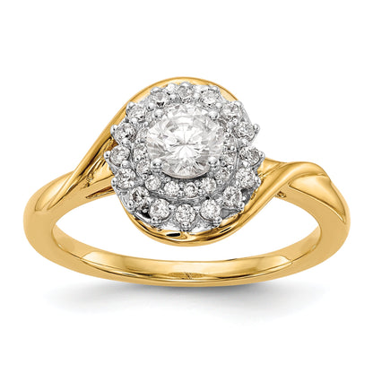 14K Gelbgold Verlobungsring mit rundem simuliertem Diamanten und Halo-Fassung