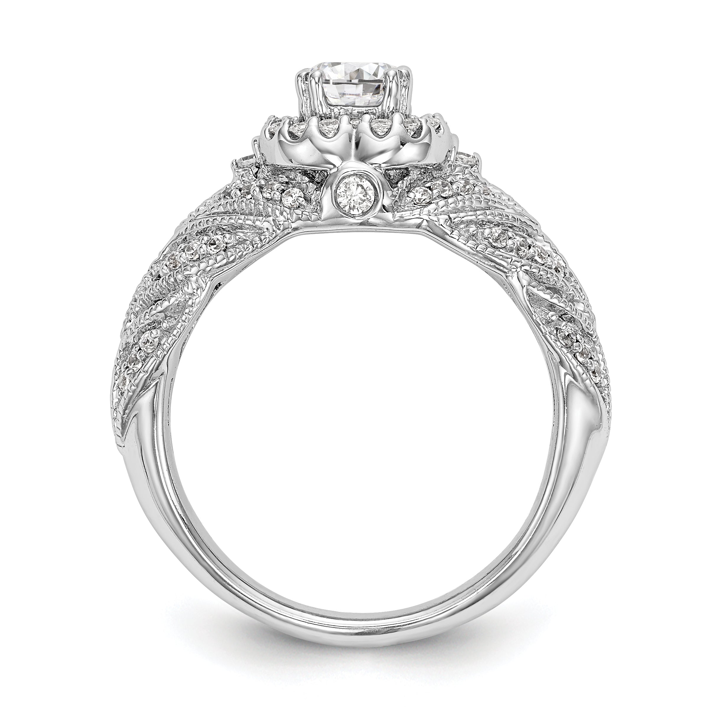14K Weißgold Verlobungsring mit rundem simuliertem Diamant und Halo