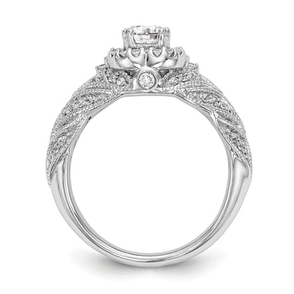 14K Weißgold Verlobungsring mit rundem simuliertem Diamant und Halo