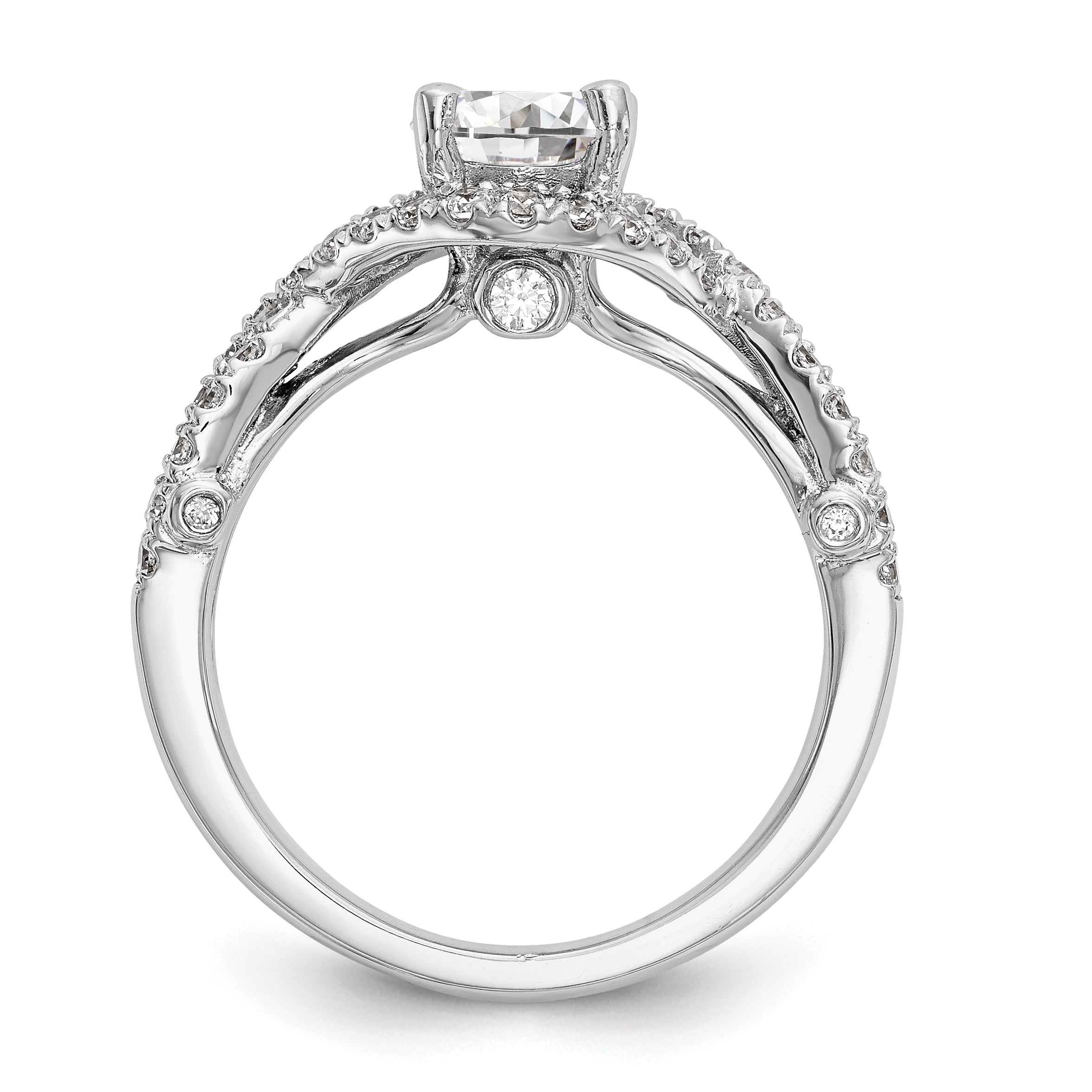 14K Weißgold Verlobungsring mit rundem simuliertem Diamanten und Halo