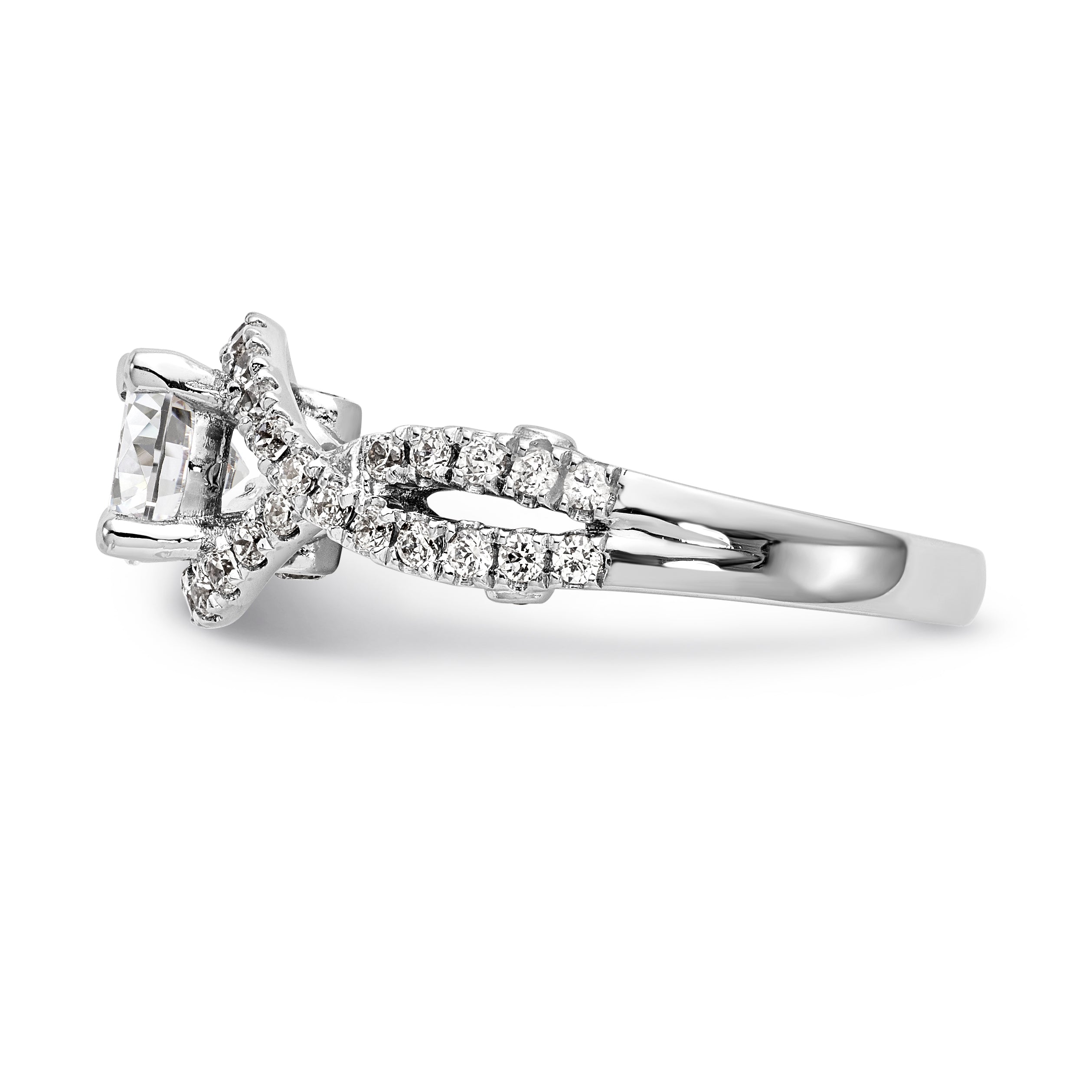 14K Weißgold Verlobungsring mit rundem simuliertem Diamanten und Halo