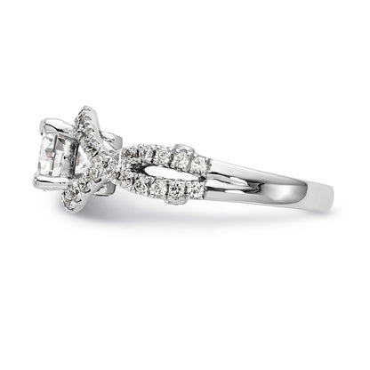 14K Weißgold Verlobungsring mit rundem simuliertem Diamanten und Halo