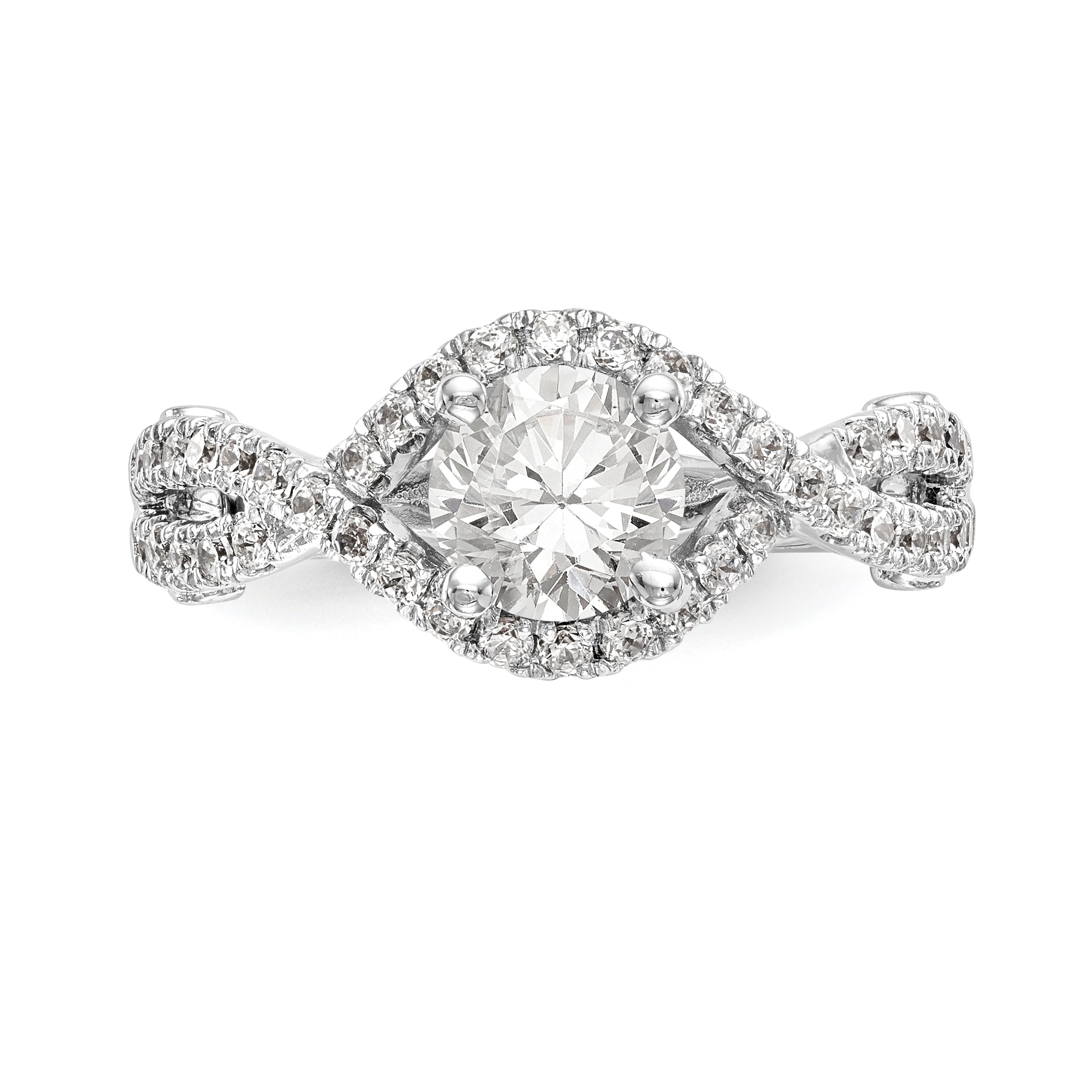 14K Weißgold Verlobungsring mit rundem simuliertem Diamanten und Halo