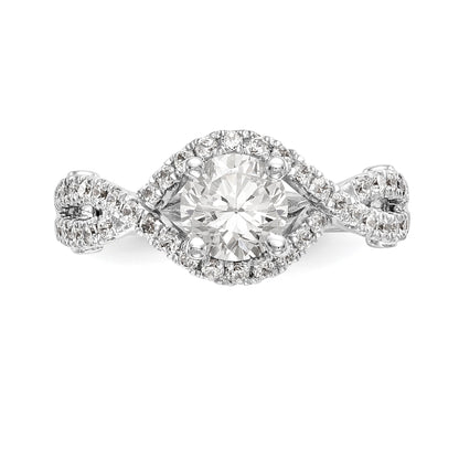 14K Weißgold Verlobungsring mit rundem simuliertem Diamanten und Halo