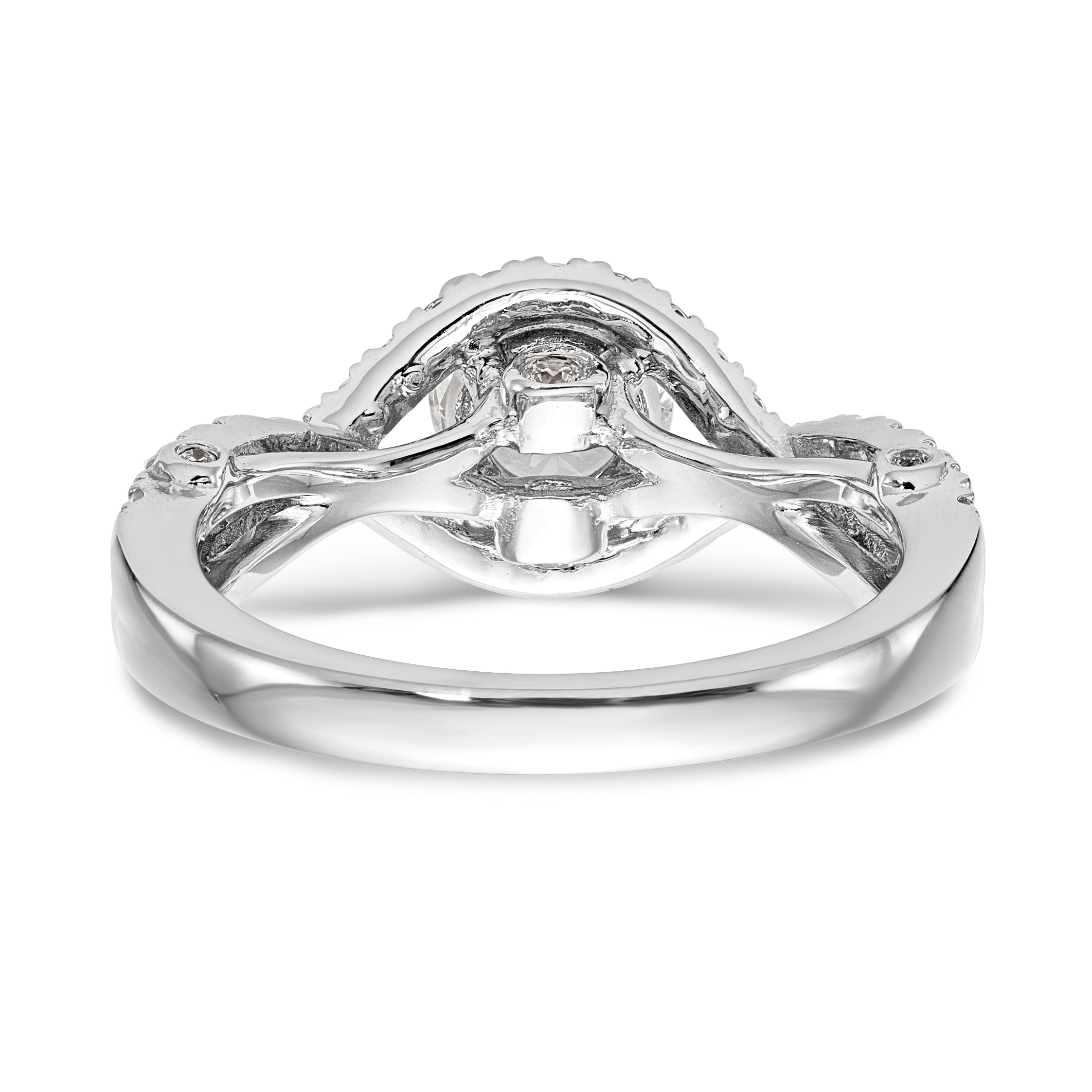 14K Weißgold Verlobungsring mit rundem simuliertem Diamanten und Halo