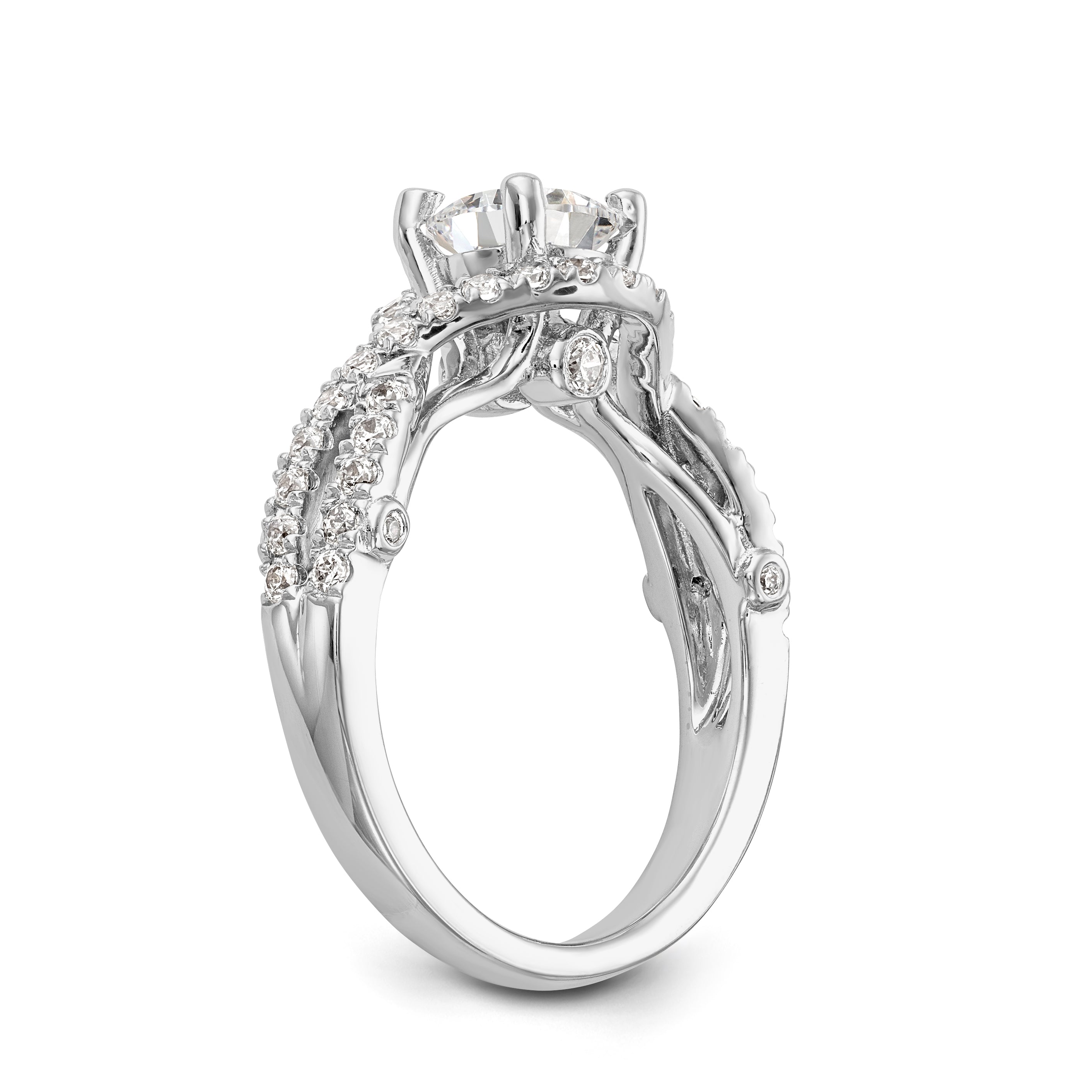 14K Weißgold Verlobungsring mit rundem simuliertem Diamanten und Halo