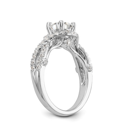 14K Weißgold Verlobungsring mit rundem simuliertem Diamanten und Halo