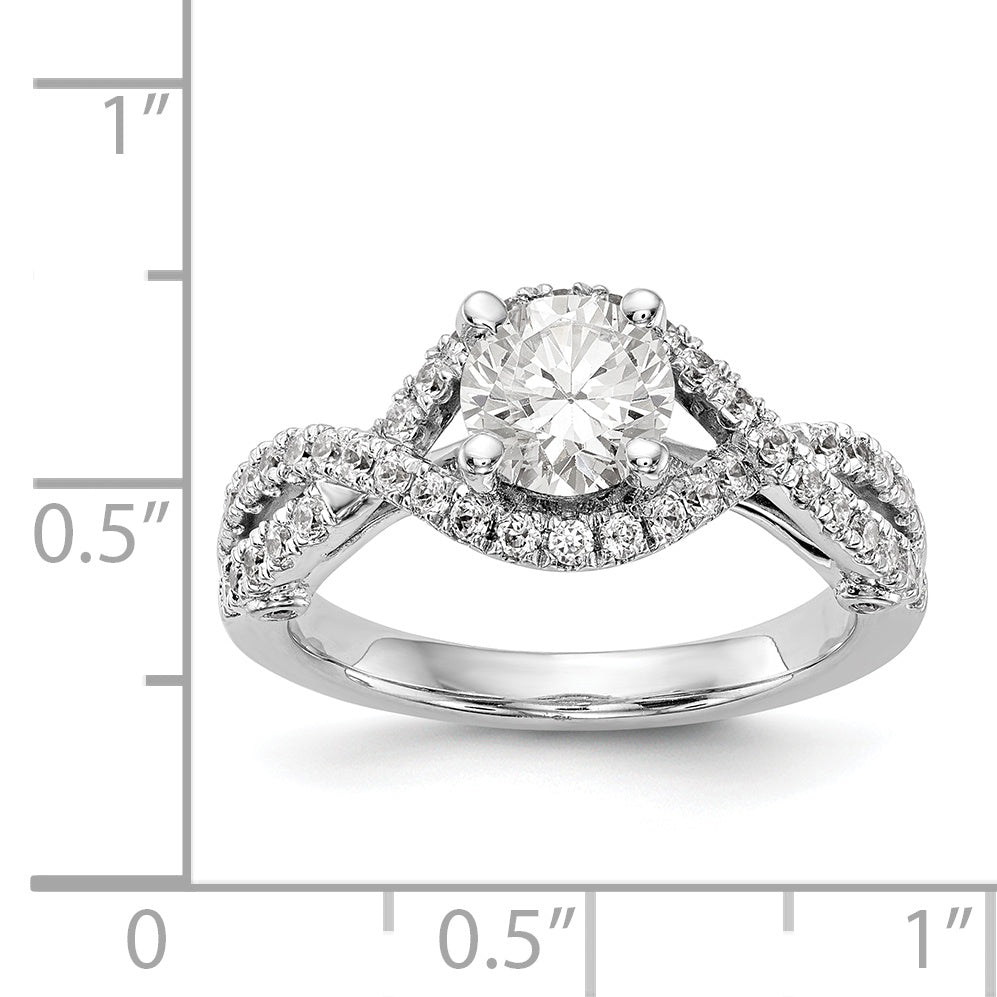 14K Weißgold Verlobungsring mit rundem simuliertem Diamanten und Halo