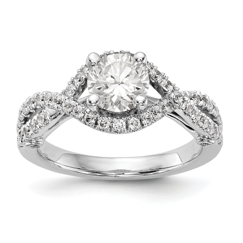 14K Weißgold Verlobungsring mit rundem simuliertem Diamanten und Halo