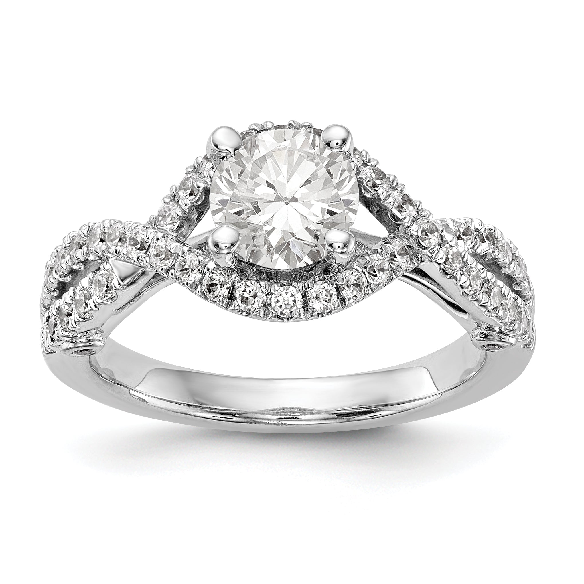 14K Weißgold Verlobungsring mit rundem simuliertem Diamanten und Halo