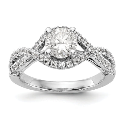 14K Weißgold Verlobungsring mit rundem simuliertem Diamanten und Halo