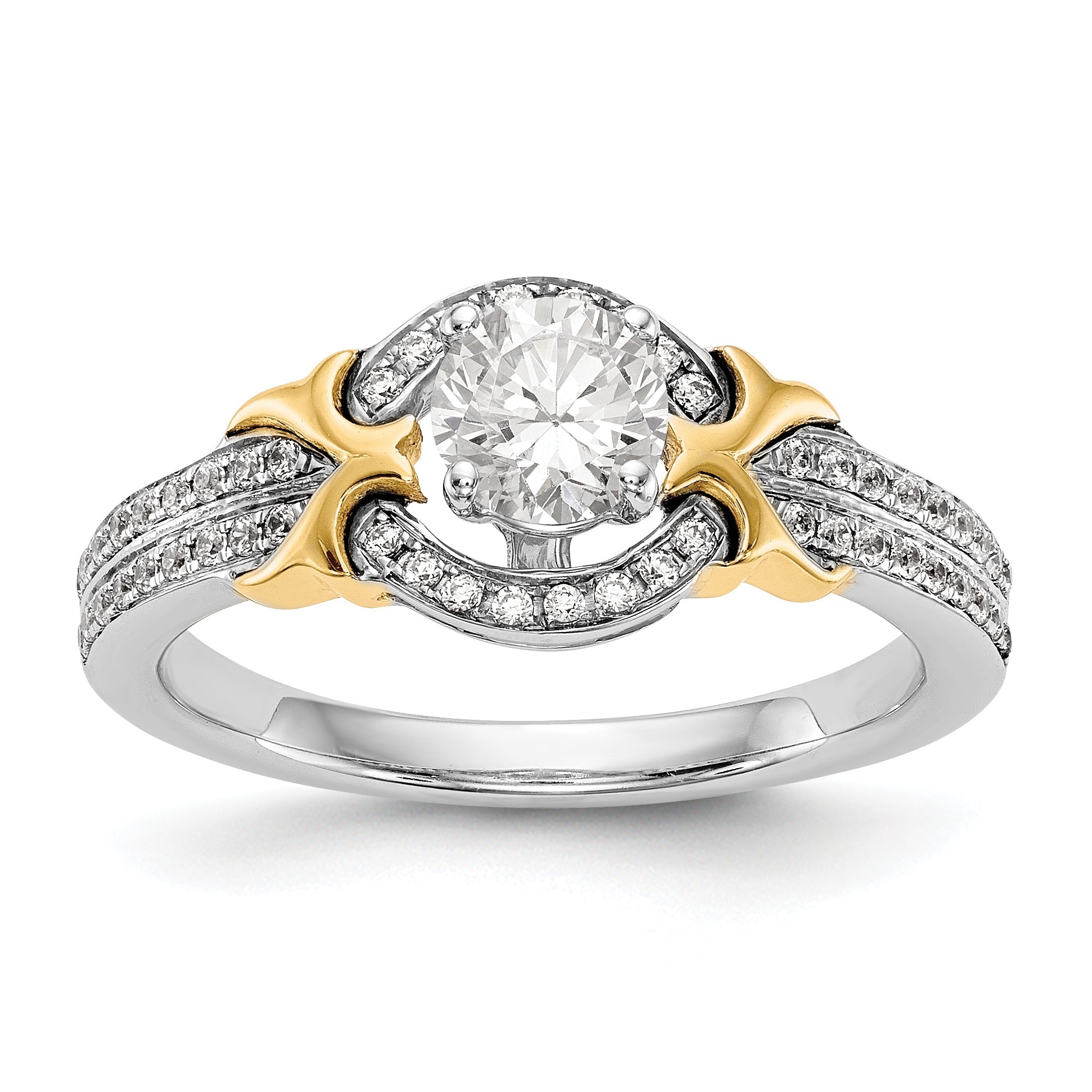 14K Weißgold Verlobungsring mit Halo und Krappenfassung