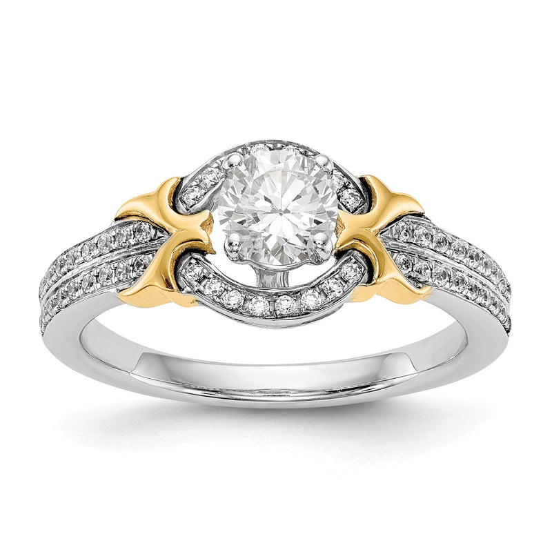 14K Bicolor Verlobungsring mit Halo aus simuliertem Diamant und Krappenfassung