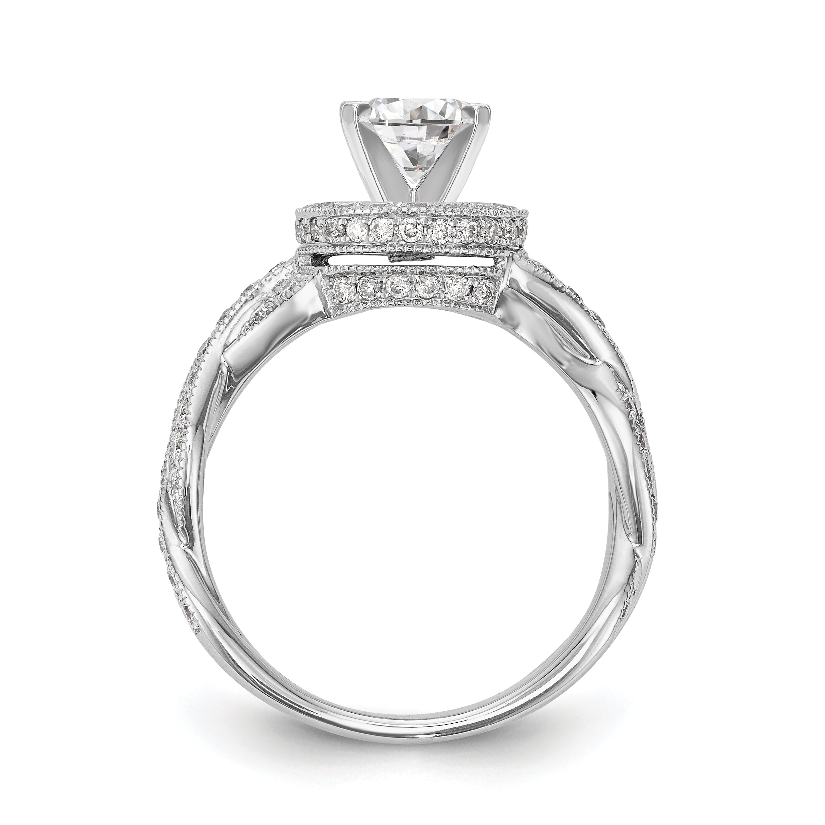 14K Weißgold Verlobungsring mit Halo und Peg-Fassung, simulierte Diamanten