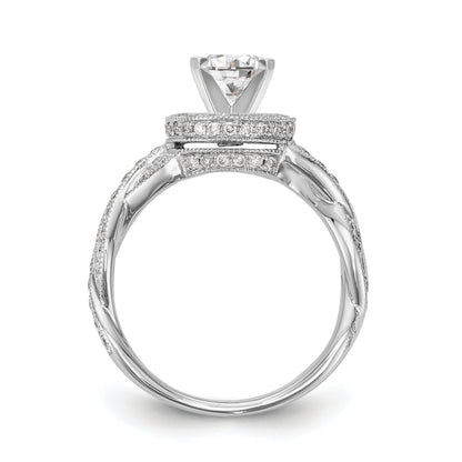 14K Weißgold Verlobungsring mit Halo und Peg-Fassung, simulierte Diamanten