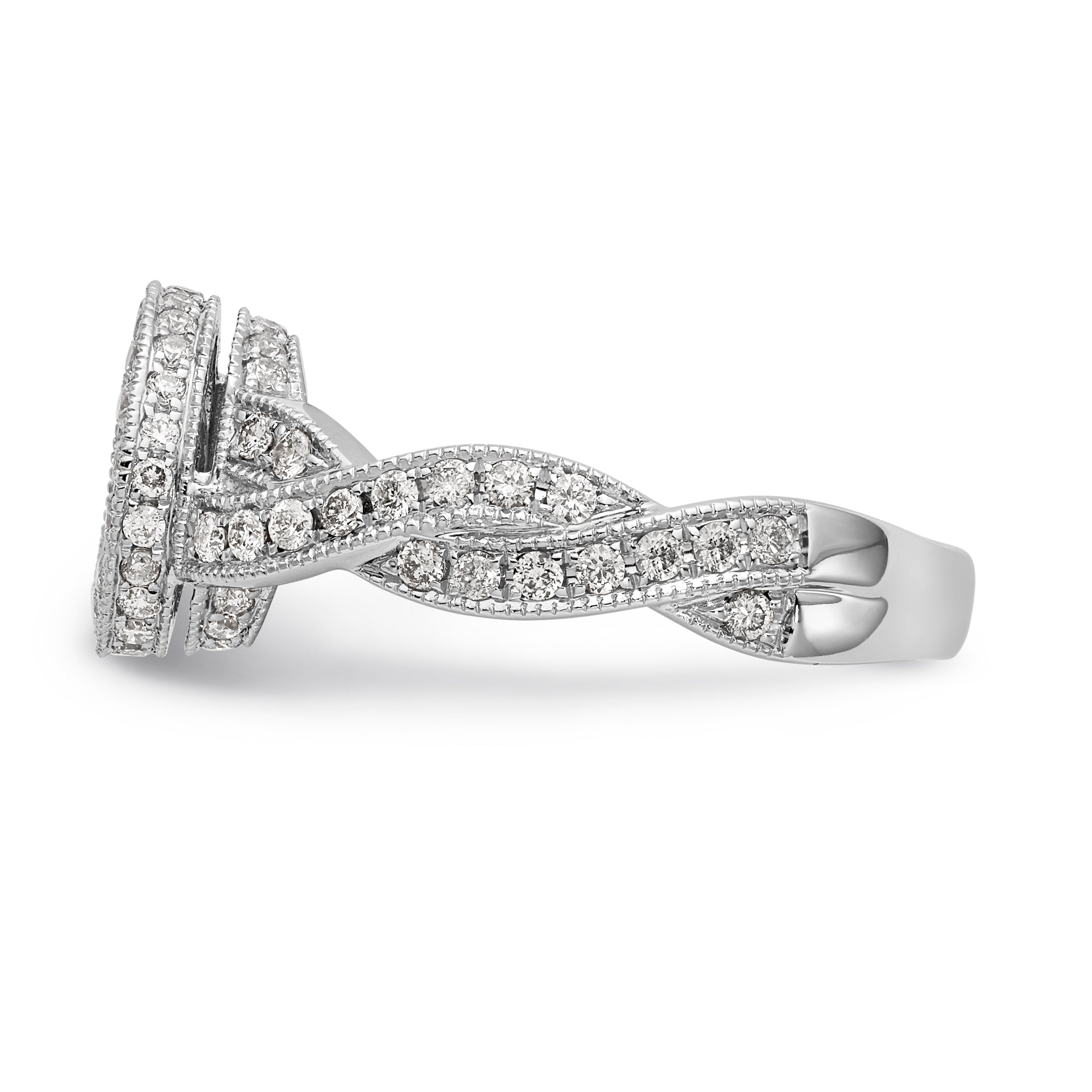 14K Weißgold Verlobungsring mit Halo und Peg-Fassung, simulierte Diamanten