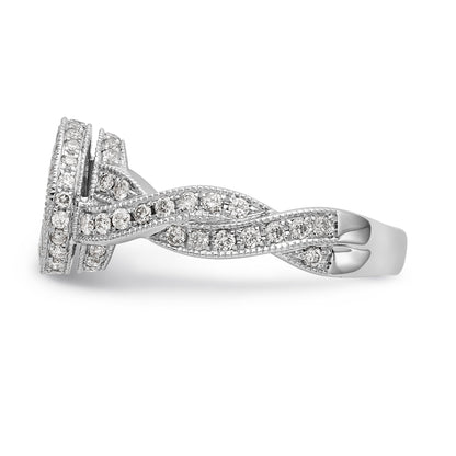 14K Weißgold Verlobungsring mit Halo und Peg-Fassung, simulierte Diamanten