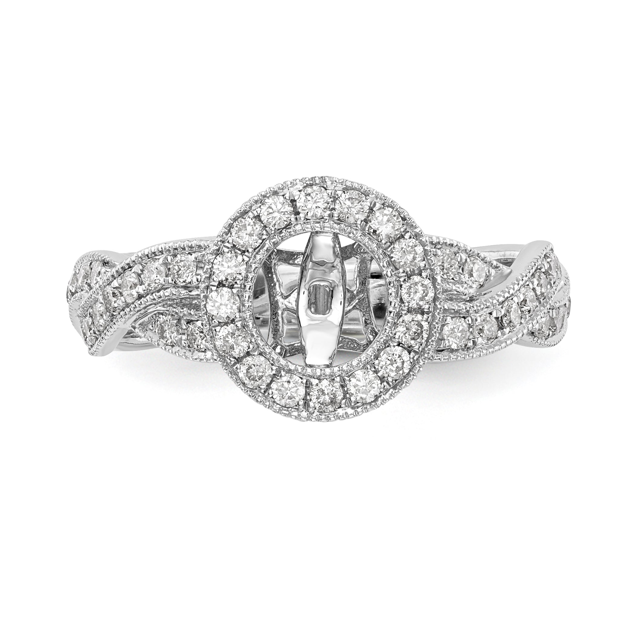14K Weißgold Verlobungsring mit Halo und Peg-Fassung, simulierte Diamanten
