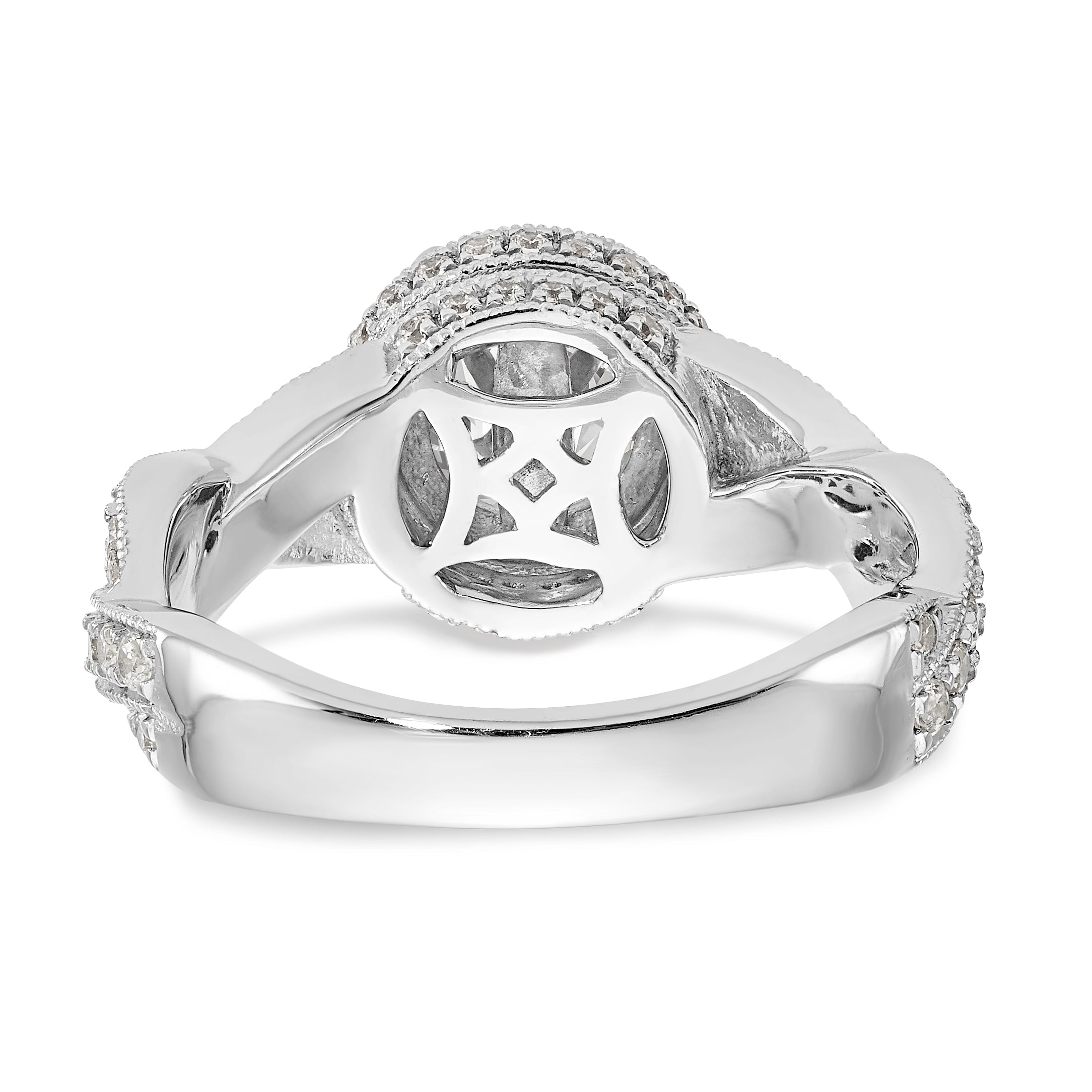 14K Weißgold Verlobungsring mit Halo und Peg-Fassung, simulierte Diamanten