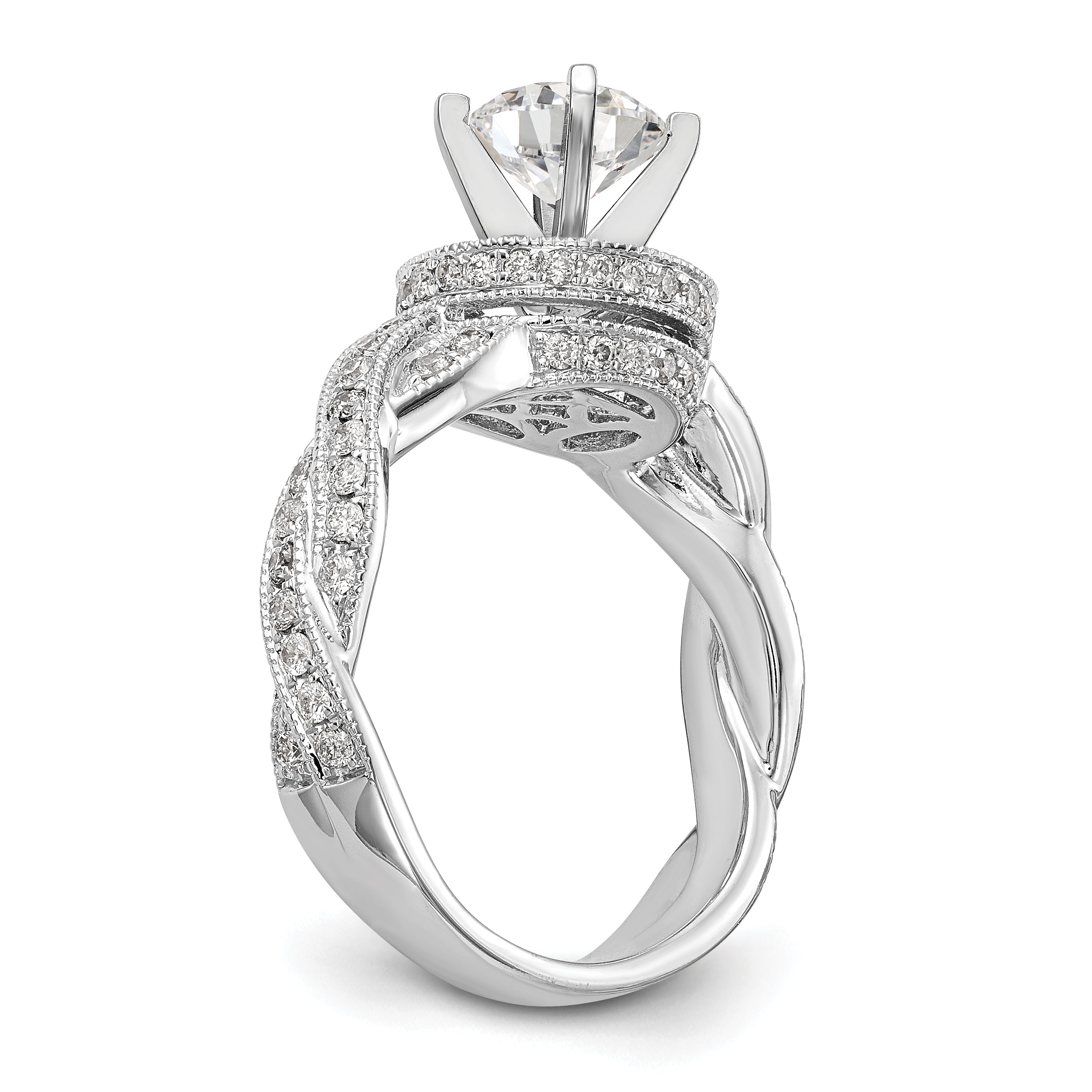 14K Weißgold Verlobungsring mit Halo und Peg-Fassung, simulierte Diamanten