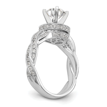 14K Weißgold Verlobungsring mit Halo und Peg-Fassung, simulierte Diamanten