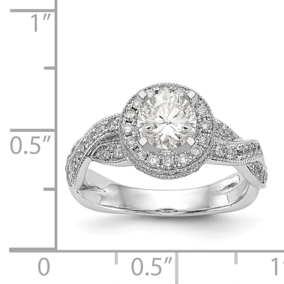 14K Weißgold Verlobungsring mit Halo und Peg-Fassung, simulierte Diamanten