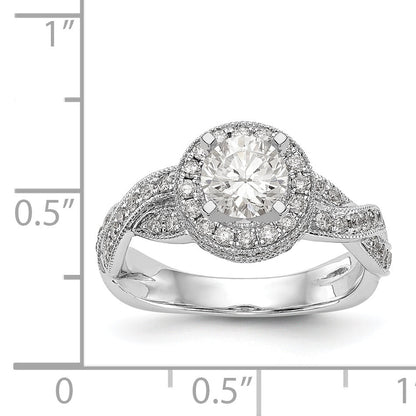 14K Weißgold Verlobungsring mit Halo und Peg-Fassung, simulierte Diamanten