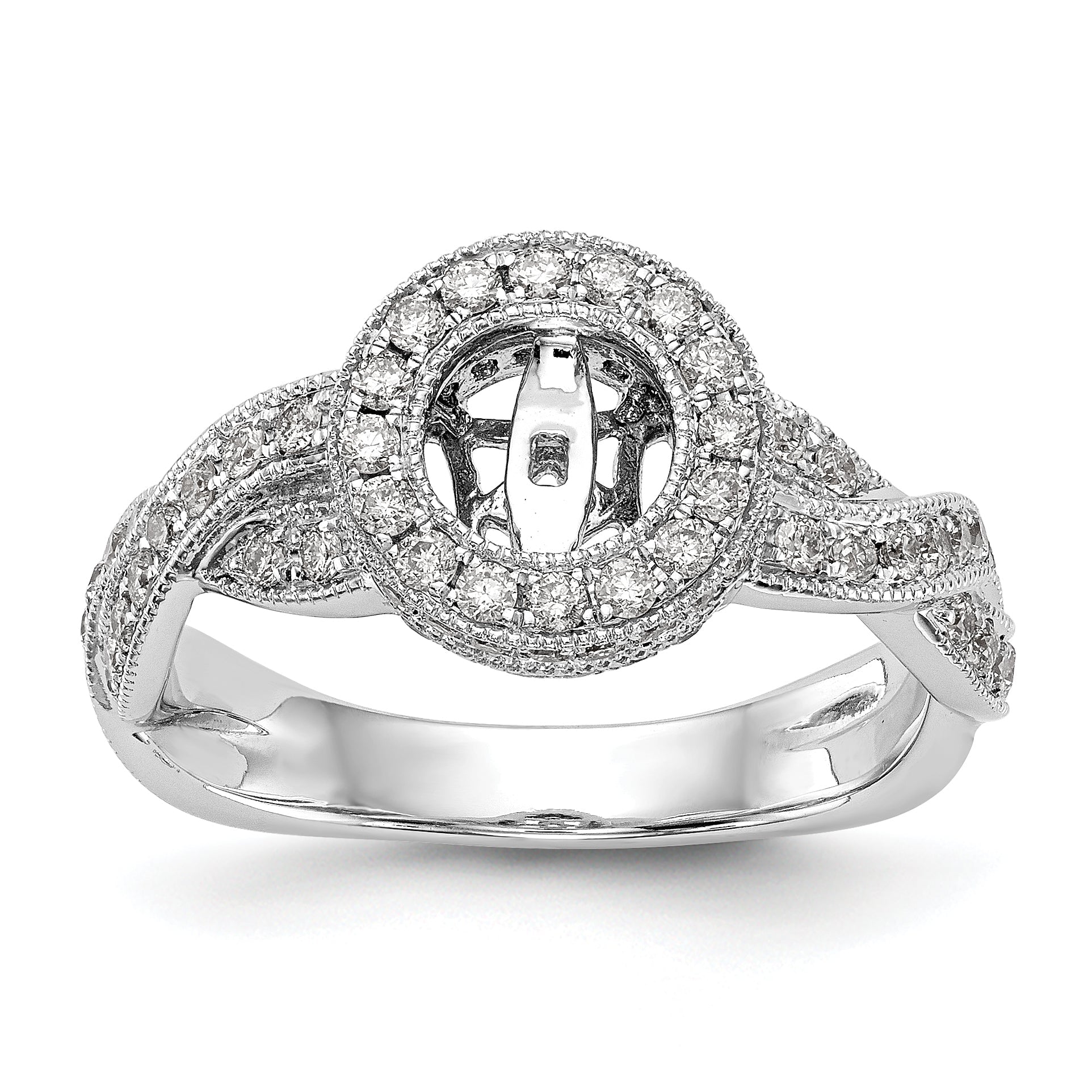 14K Weißgold Verlobungsring mit Halo und Peg-Fassung, simulierte Diamanten