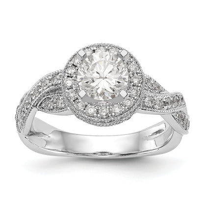 14K Weißgold Verlobungsring mit Halo und Peg-Fassung, simulierte Diamanten