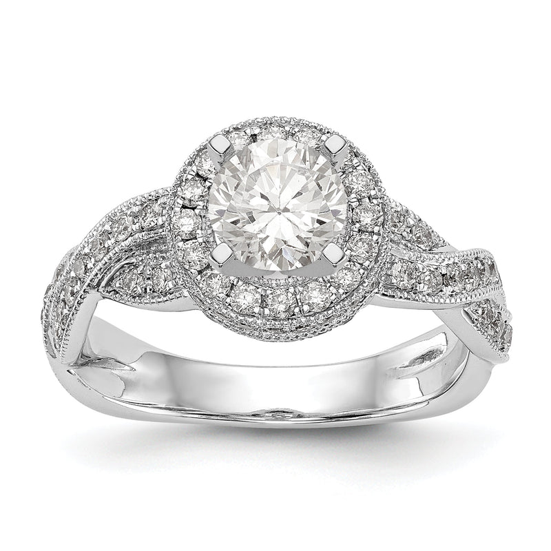 14K Weißgold Verlobungsring mit Halo und simulierten Diamanten