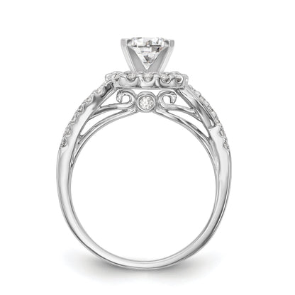 14-Karat-Weißgold-Verlobungsring mit Krappenfassung und Halo aus simulierten Diamanten