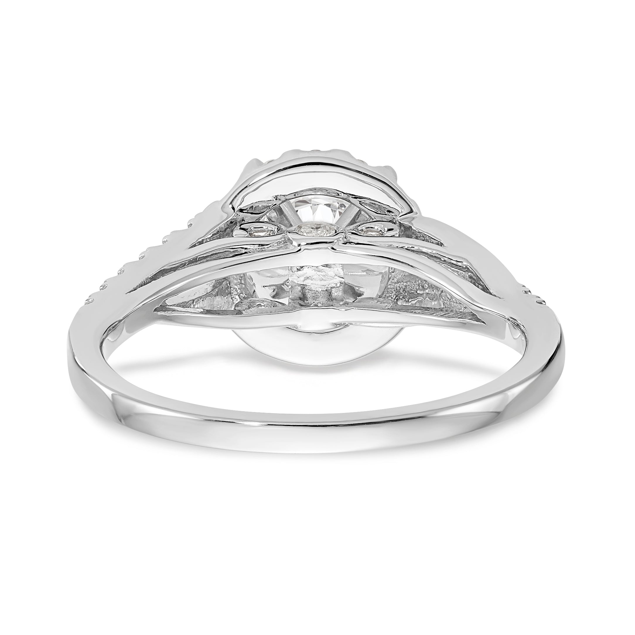 14-Karat-Weißgold-Verlobungsring mit Krappenfassung und Halo aus simulierten Diamanten
